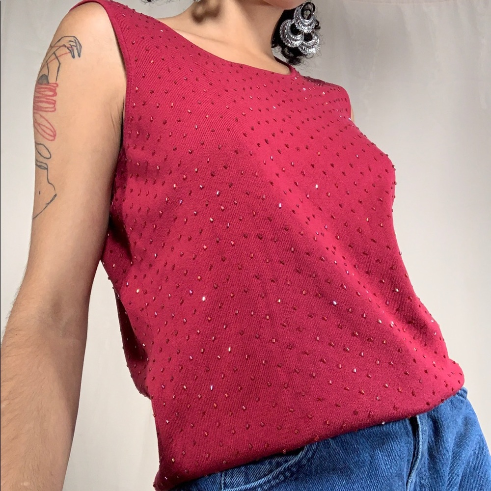 Beaded Tank Top In Burgundy